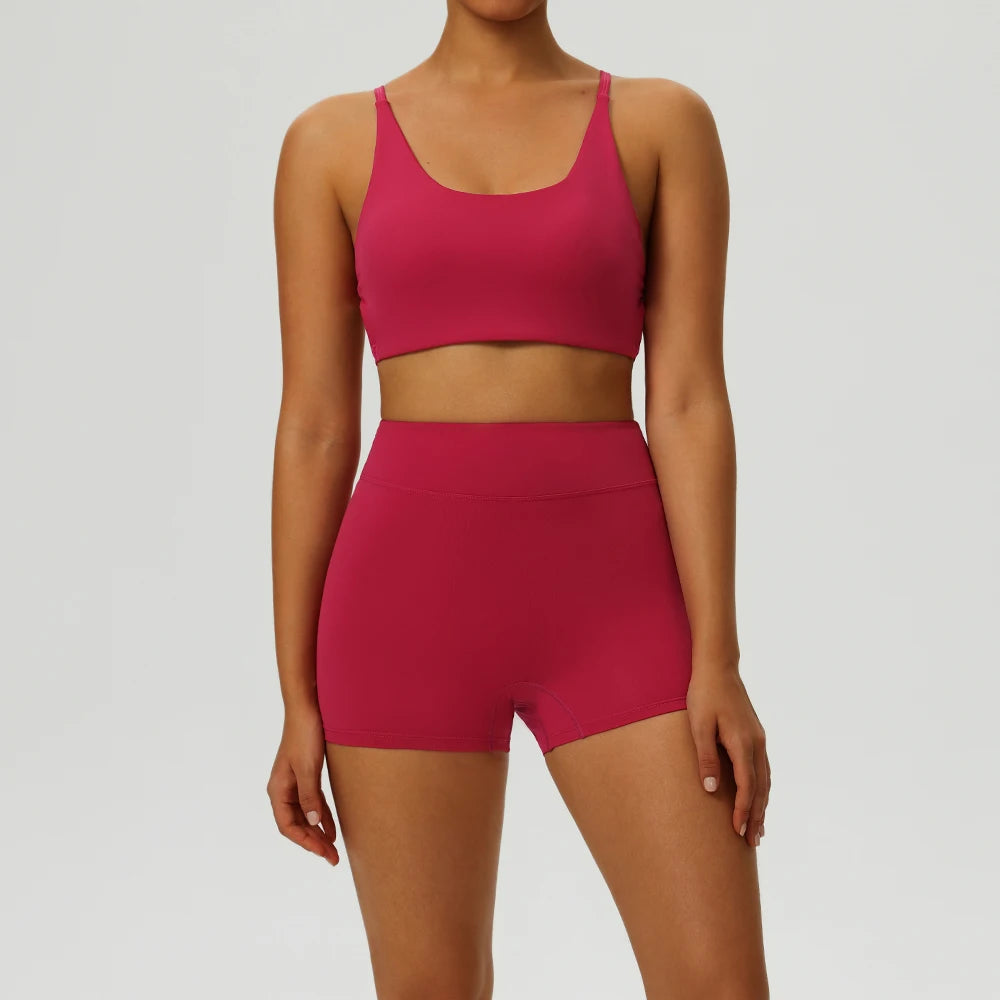 Yoga Clothes Set 2 Piece Gym Set Sportswear Women Cross Back Bra Top High Waist Leggings Fitness Suit Running Workout Tracksuit
