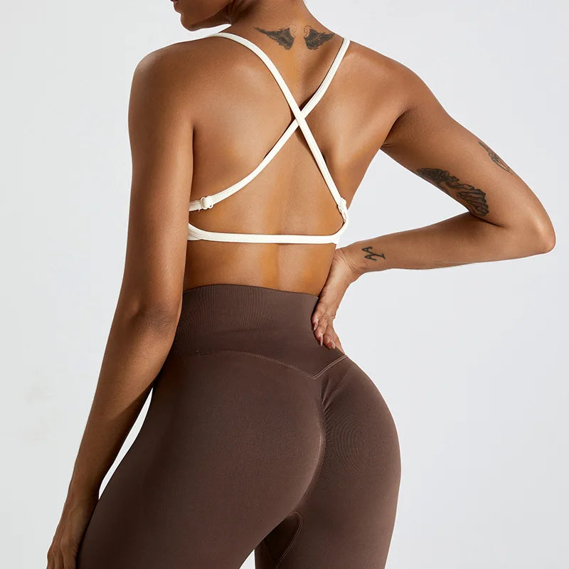 Seamless Soft Cross Back Women Sports Underwear Fitness Bra Tights Yoga Vest High Strength Shockproof Gym Sports Top Push Up Bra