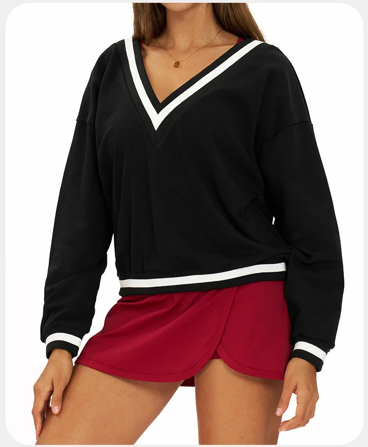 New Winter Women's Long Sleeved V-neck Sports Hoodie Women's Loose and Casual Long Sleeved Top Fashionable and Versatile Jacket