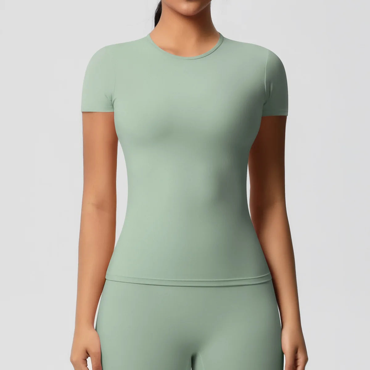 New Women Running Sports T Shirt Summer Short Sleeve Round Neck Breathable Stretchy Gym Yoga Slim Fitness Active Top Tee
