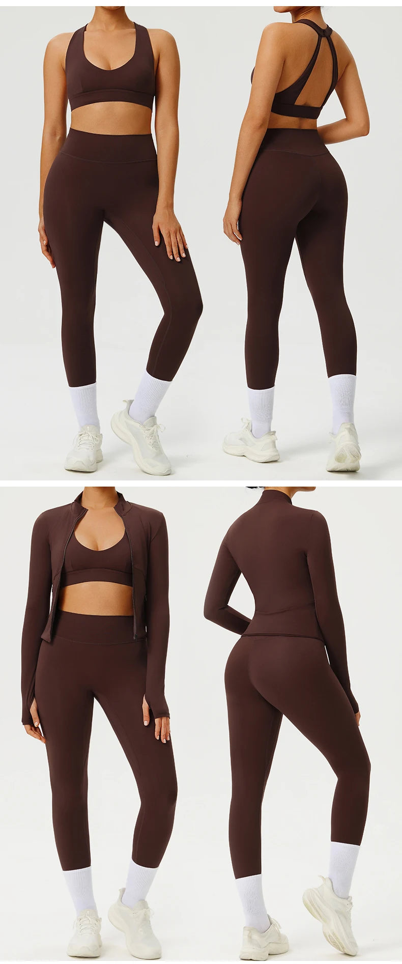 Women 2PCS Yoga Set Workout Sets Sportswear Gym Clothing Fitness Zipper Long Sleeve High Waist Leggings Sports Suits Yoga Suit