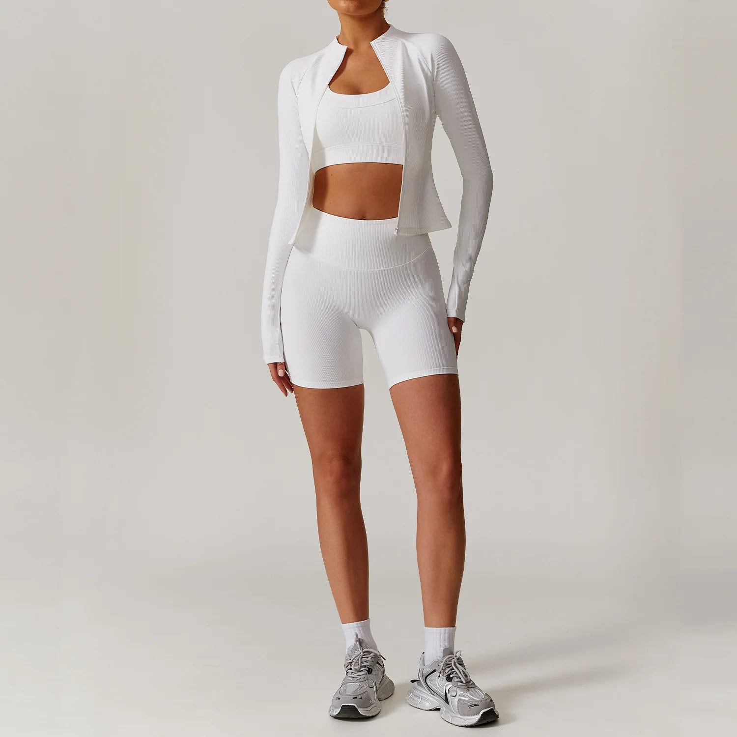 2 Pieces Yoga Suit Women Sports Set Ribbed Gym Set Women Tracksuit Running Workout Zipper Long Sleeve Sports Shirt Yoga Clothing