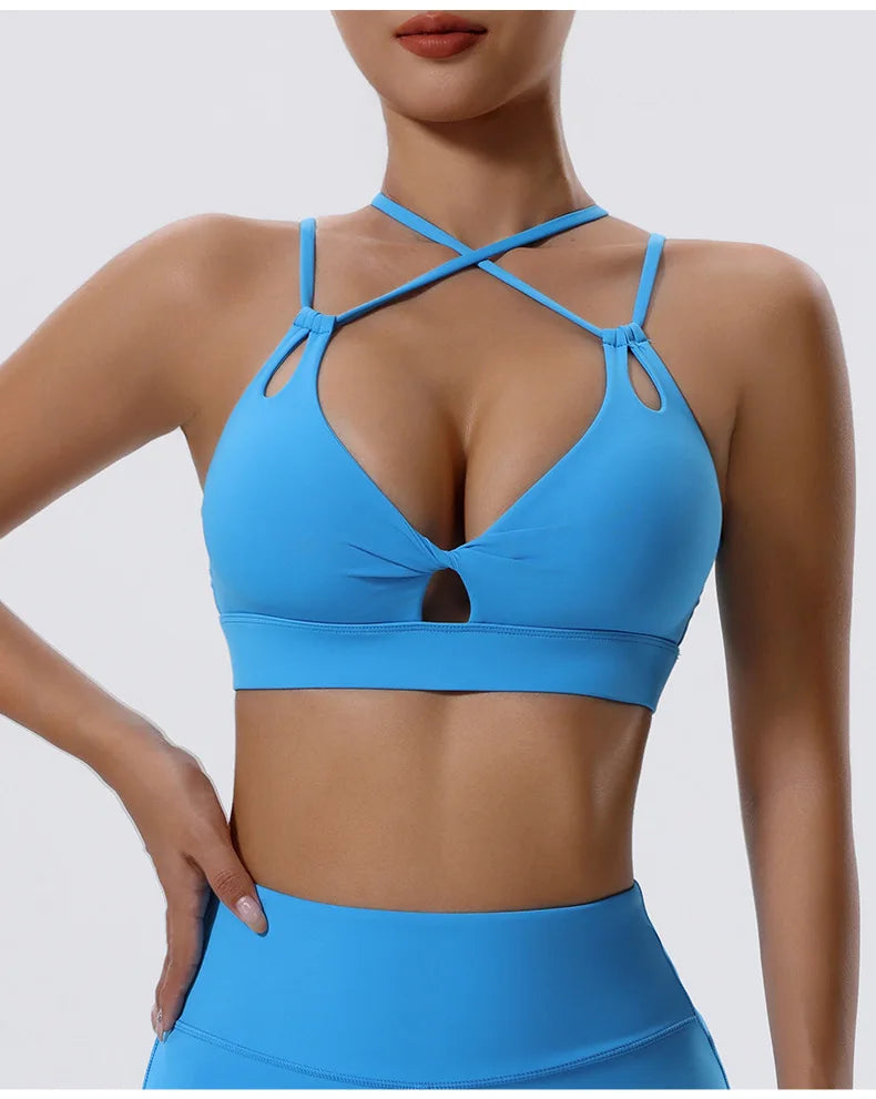 High Support Sports Bra Sexy Criss Cross Straps Back High Support Impact Yoga Underwear Running Fitness Gym Padded Bralette
