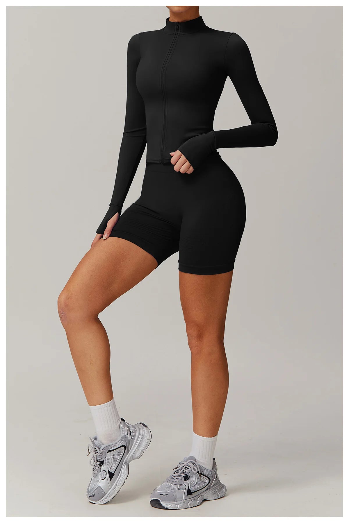 Women Zipper Jacket Yoga T-shirts Solid Sports Top Long Sleeve Crop Tops Running Shirts Sexy Quick Dry Fitness Gym Sport Wear