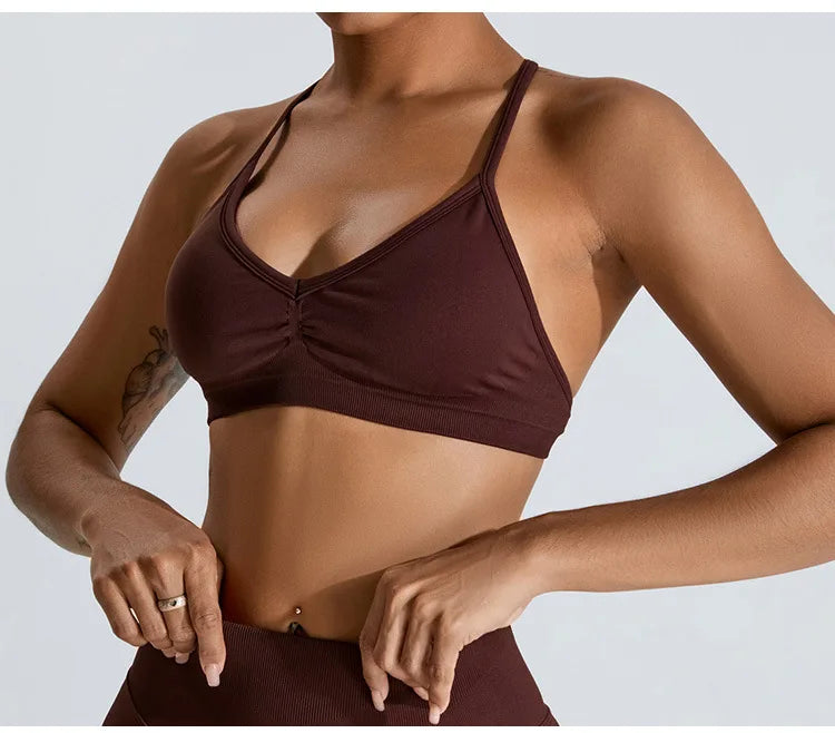 Women Sports Underwear Scrunch Push-up High Support Adjustable Thin Shoulder Strap Tank Fitness Top Seamless Workout Yoga Bras