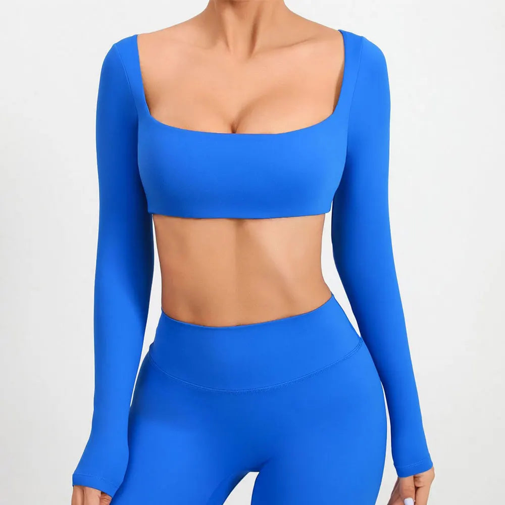 New Sport Shirt Women Clothes Sportswear Long Sleeve T-shirt for Fitness Yoga Wear Ladies Crop Top Gym Workout Top with Cups