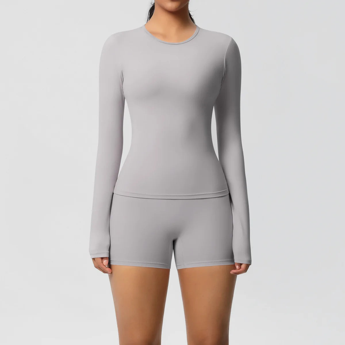 Yoga Clothes Set 2 Piece Gym Sports Shorts Set Women Long Sleeved High Waist Shorts Fitness Suit Running Workout Tracksuit