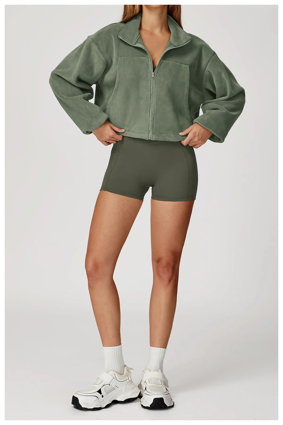 Winter Yoga Jacket Women Long Sleeved Stand Up Collar Windproof Warm Fleece Drawstring Jacket Running With Fleece Sports Jacket
