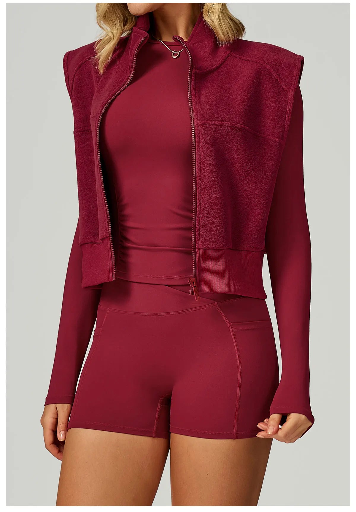 Winter Warm High Neck Velvet Vest Women's Sleeveless Top with Zipper Waist Outdoor Running Top