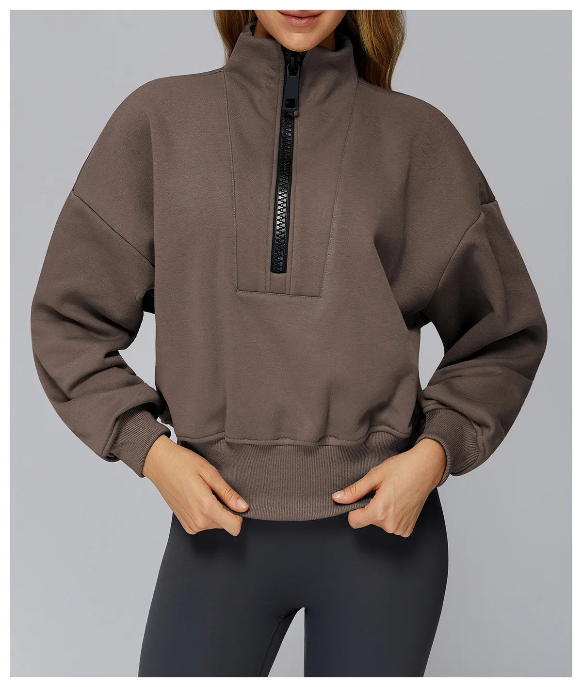 Winter Sports Hoodie Yoga Long Sleeved Women's Stand Collar Loose Windproof Hoodie Warm Long Sleeved Casual Outdoor Sports Top