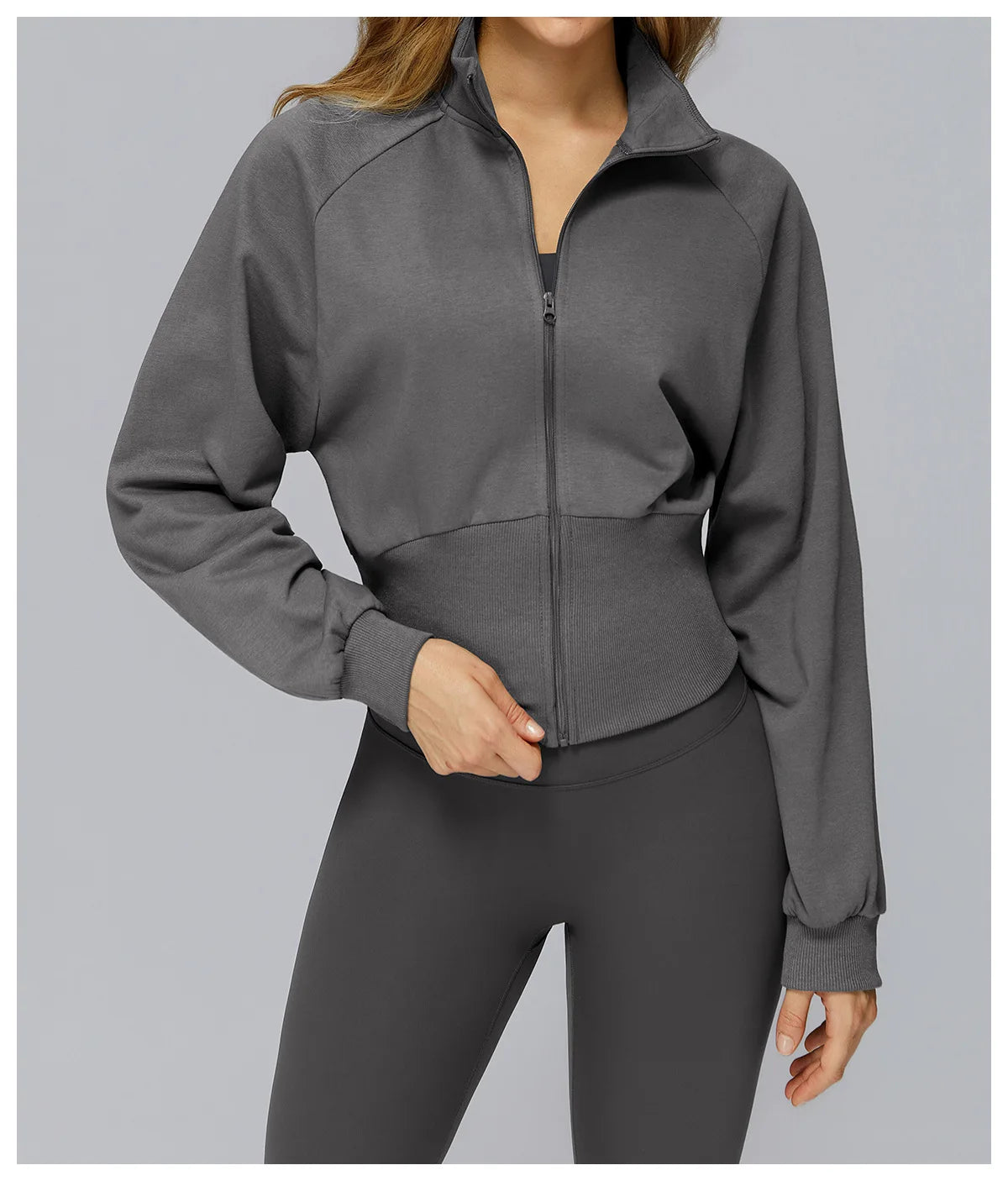 Winter Yoga Long Sleeved Women's Standing Collar Sweatshirt Windproof Zipper Warm Sweatshirt Loose Outdoor Running Sports Jacket
