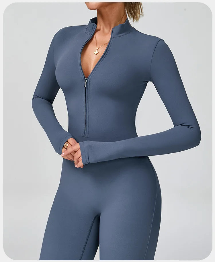 Gym Jumpsuit Women Rompers Fitness Suit Sports Overalls for Woman Tracksuit Yoga Clothing Zipper Long Sleeved Workout Sportswear