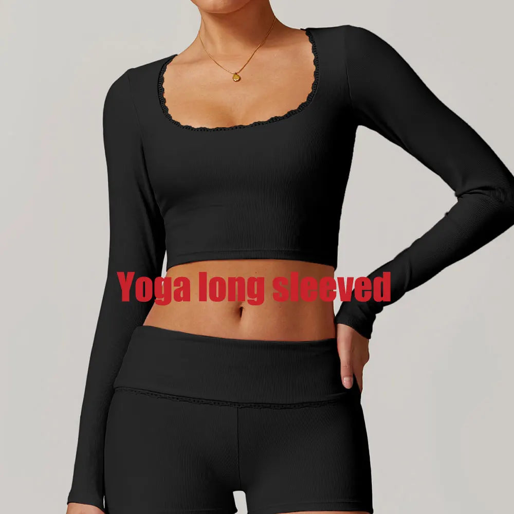 Ribbed Yoga Shirts For Women Long Sleeve Fitness Running Gym Clothes Push Up Workout Dry Fit Breathable High Elastic Sports Top