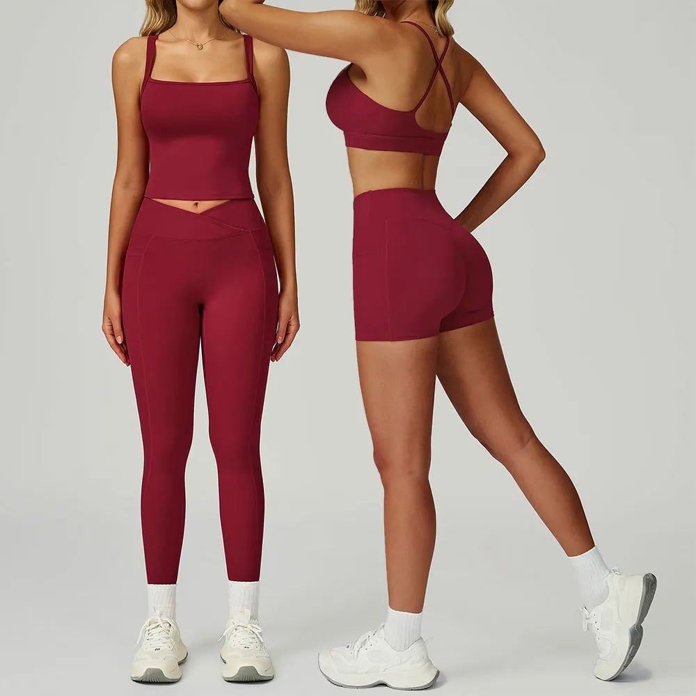 Yoga Suit 2PCS Women Tracksuit Sports Bra High Waist Leggings Shorts Outfit Gym Set Fitness Workout Clothes Push Up Sportswear