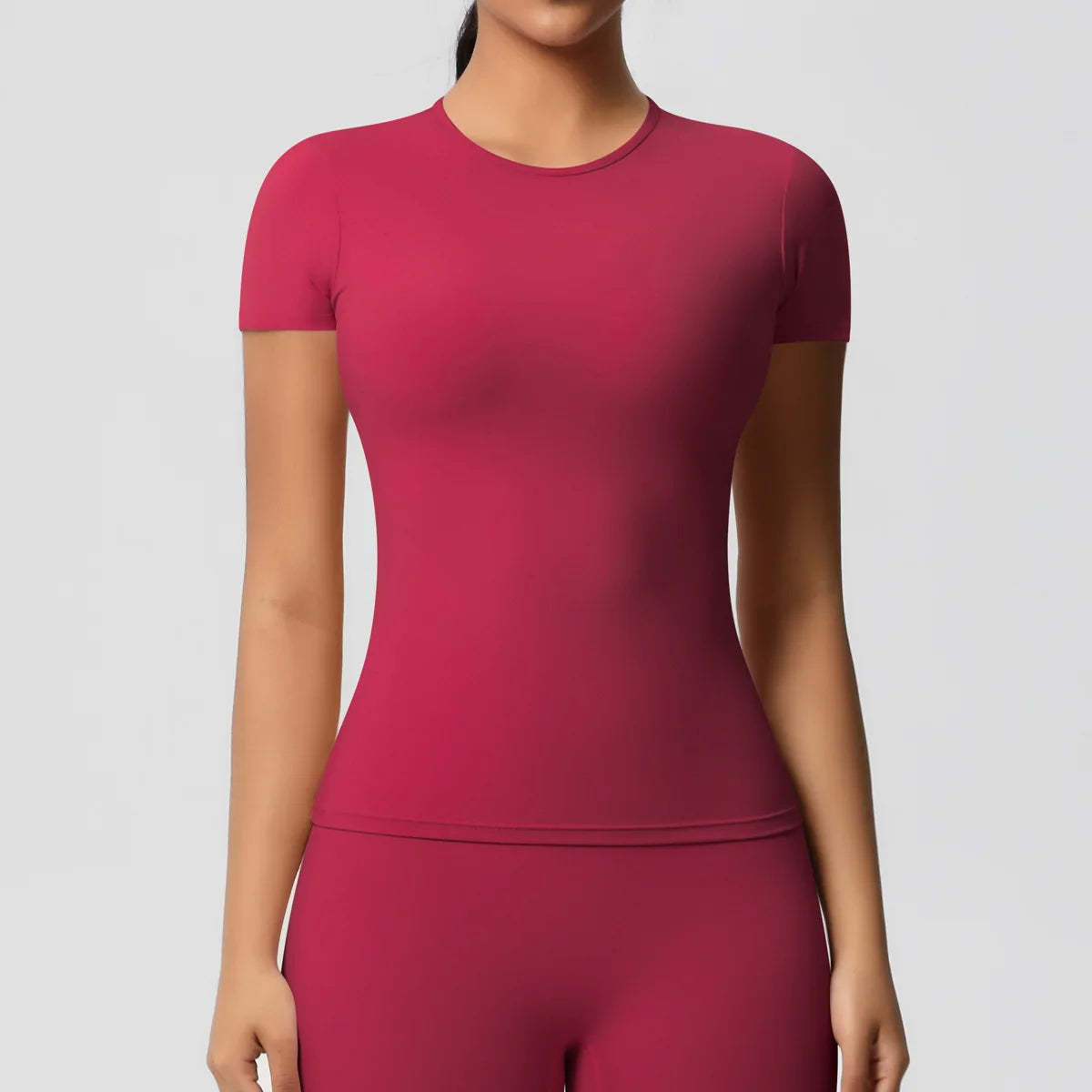 New Women Running Sports T Shirt Summer Short Sleeve Round Neck Breathable Stretchy Gym Yoga Slim Fitness Active Top Tee