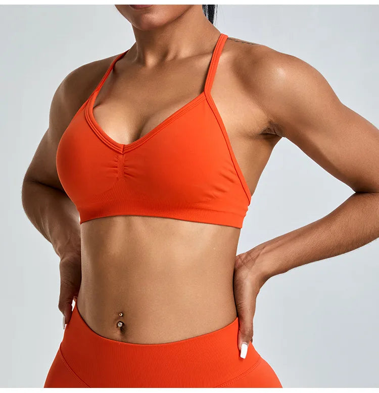 Women Sports Underwear Scrunch Push-up High Support Adjustable Thin Shoulder Strap Tank Fitness Top Seamless Workout Yoga Bras