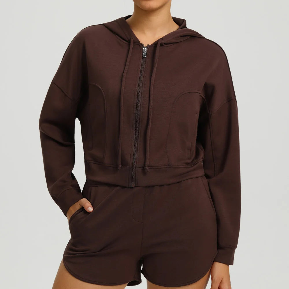 Autumn Loose Yoga Long Sleeved Hoodie Women's Hooded Sports Jacket Running Yoga Jacket Long Sleeved Jacket