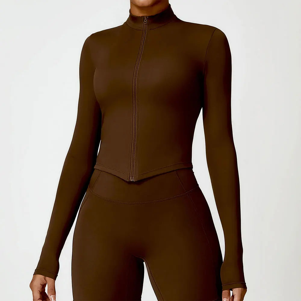 New Running Elasticity Yoga Jacket Zipper Slimming Top Coat Women's Sports Jacket Gym Workout Sports Long Sleeves Women Tights
