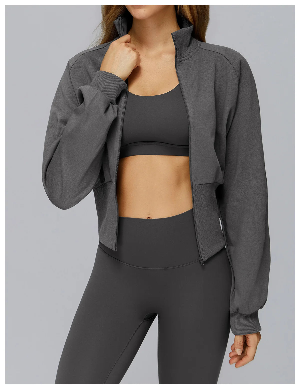 Winter Yoga Long Sleeved Women's Standing Collar Sweatshirt Windproof Zipper Warm Sweatshirt Loose Outdoor Running Sports Jacket