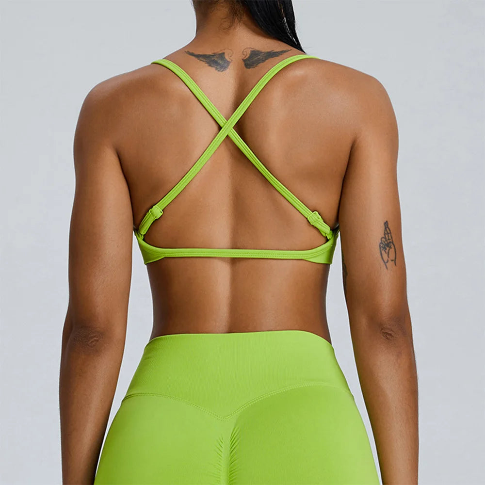 Seamless Soft Cross Back Women Sports Underwear Fitness Bra Tights Yoga Vest High Strength Shockproof Gym Sports Top Push Up Bra