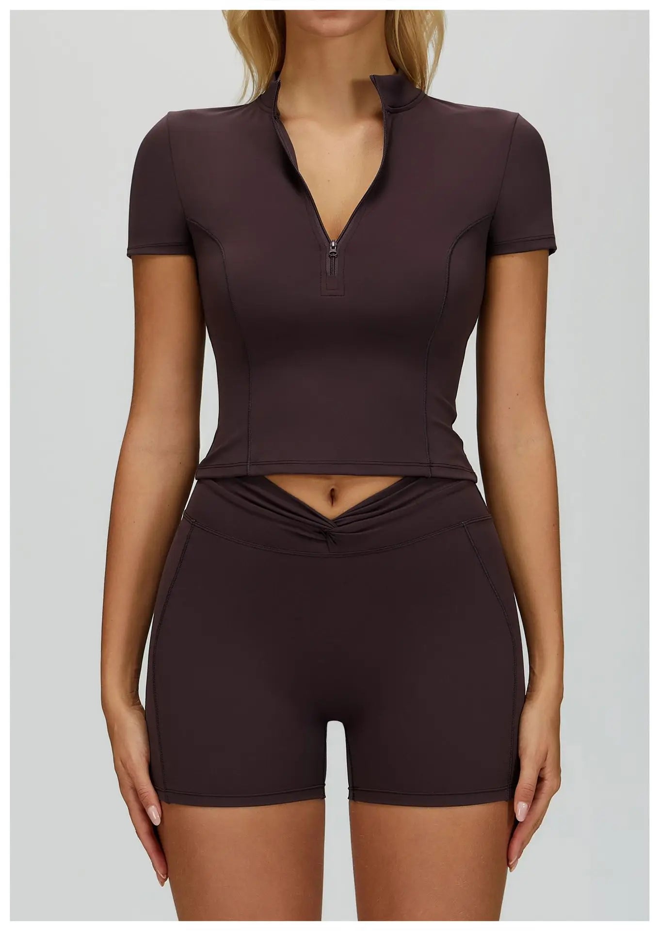 Zipper Short Sleeved Women's Tight Fitting Sports T-shirt Quick Drying Yoga T-shirt Running Exercise Fitness Short Sleeved