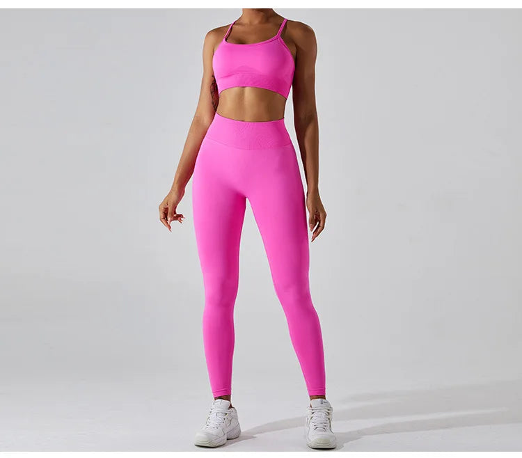Women's Tracksuit Seamless Fitness Suit 2PCS Yoga Set Sportswear Workout Sports Bra High Waist Leggings Gym Clothing Sports Suit