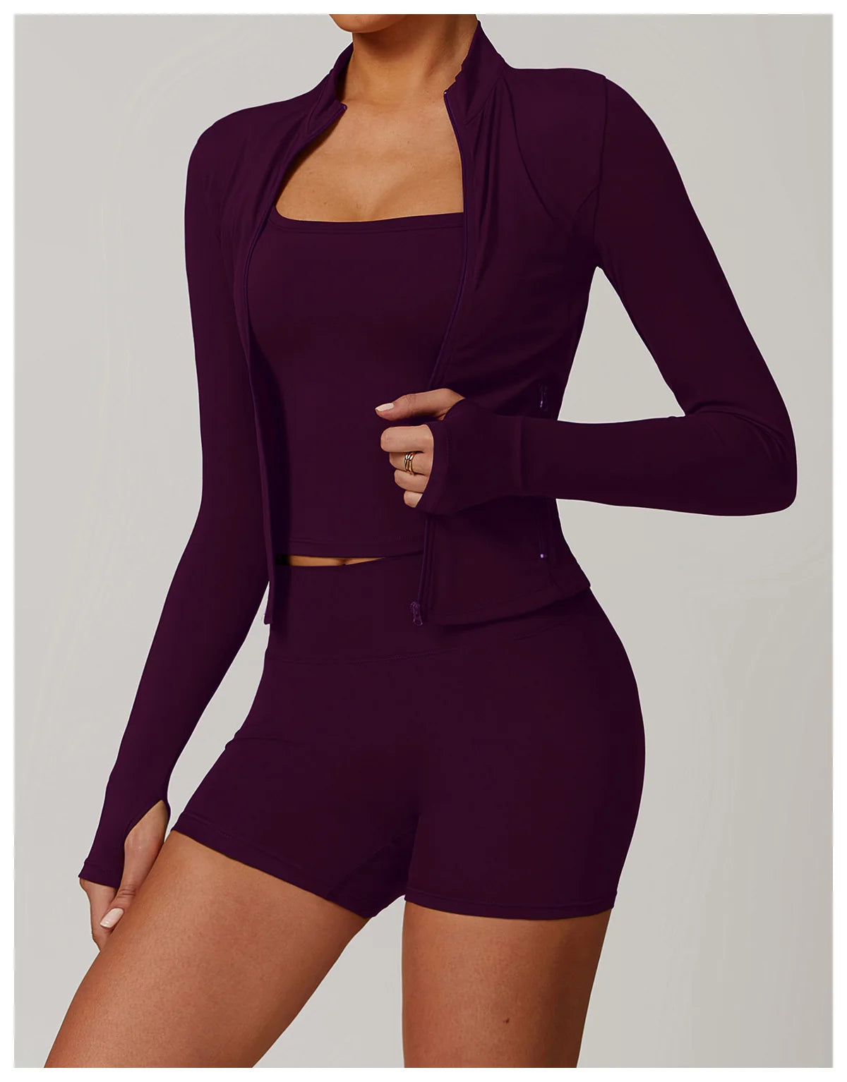 Women Outdoor Running Fitness Wear T-shirt Long Sleeved Thumb Holes Top Zipper Yoga Long Sleeved Yoga Shirt Gym Push Up Workout