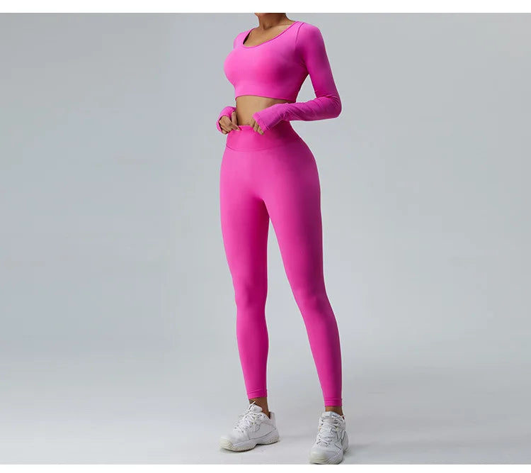 Sexy Women's Backless Shirt Seamless Crop Top Fitness Shirts Long Sleeve Gym Workout Sports Top Woman Front Yoga Tops Activewear