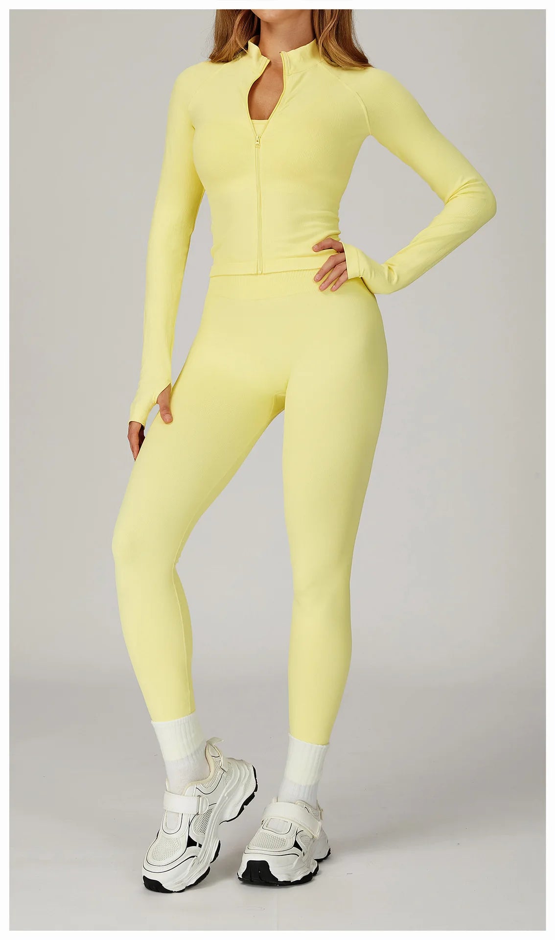 2PCS Seamless Yoga Set Gym Clothes Athletic Wear Women Fitness Set Tracksuits Sports Long Sleeved Gym Suit Leggings Sportswear