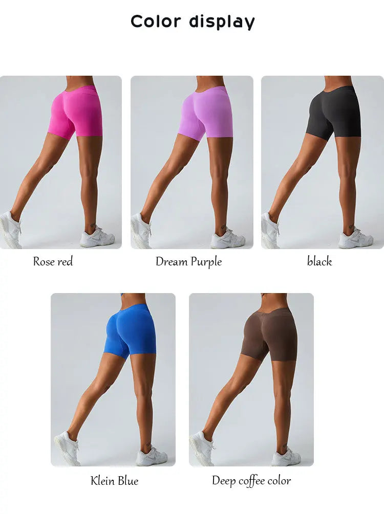 Seamless V Back Yoga Shorts Women Sportwear Fitness Tights Elastic Scrunch Gym Cycling Push Up Running Workout High Waist Shorts