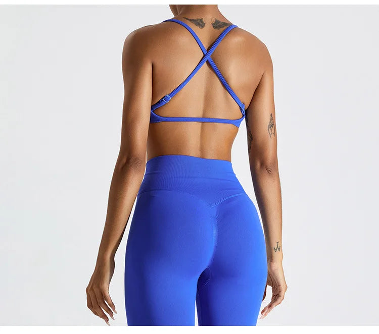 Seamless Soft Cross Back Women Sports Underwear Fitness Bra Tights Yoga Vest High Strength Shockproof Gym Sports Top Push Up Bra