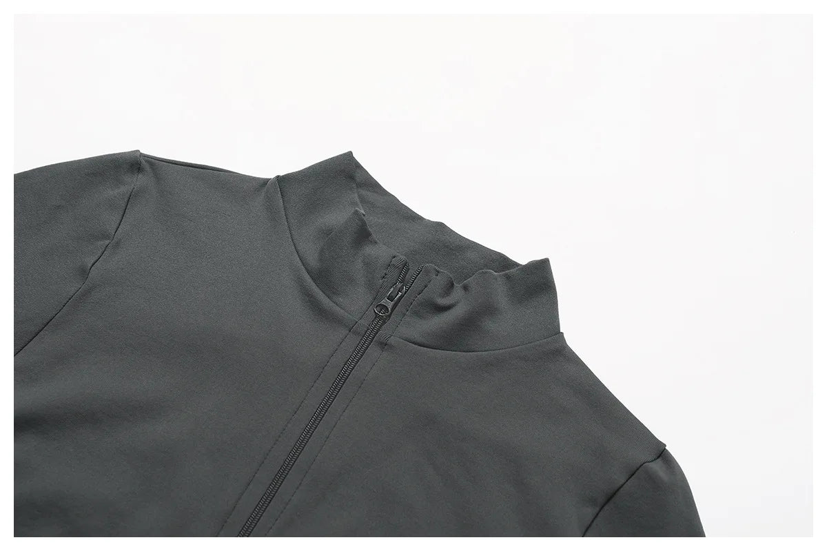 Ribbed Yoga Tops Women's Standing Collar Yoga Long Sleeved Sports Jacket Running Training Fitness Top Gym Workout Running Shirt