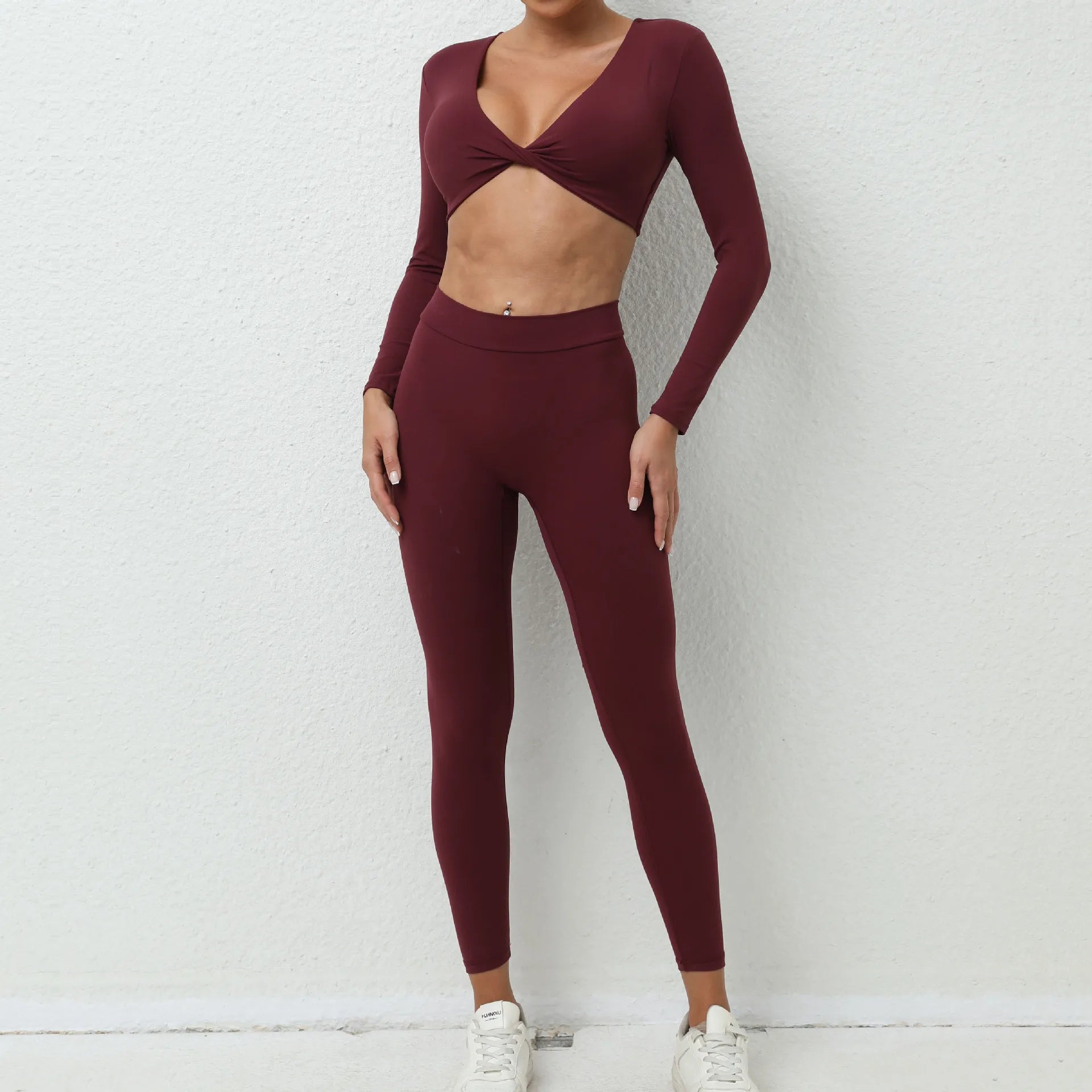 Yoga Set 2PCS Women Tracksuit Workout Set Sportswear Gym Clothes Fitness Long Sleeve High Waist Leggings Set Sports Suit