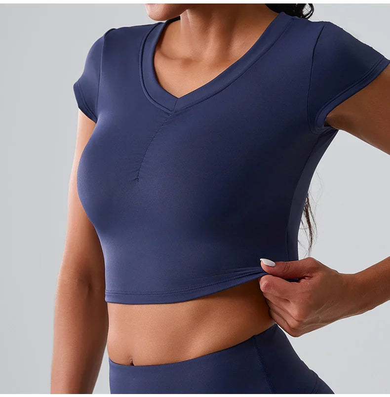 Women Yoga Top Sexy Sport T Shirts Fitness Clothes Workout Short Sleeve Yoga Shirt Gym Top Running Active Wear Push Up Sport Top