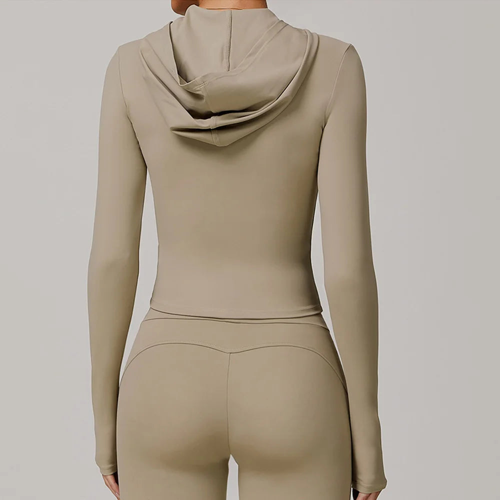 Women's Jacket Hooded Cardigan Tight Quick-dry Sports Fitness Coat Running Training Shirt Yoga Clothes Long Sleeve Sport Jacke