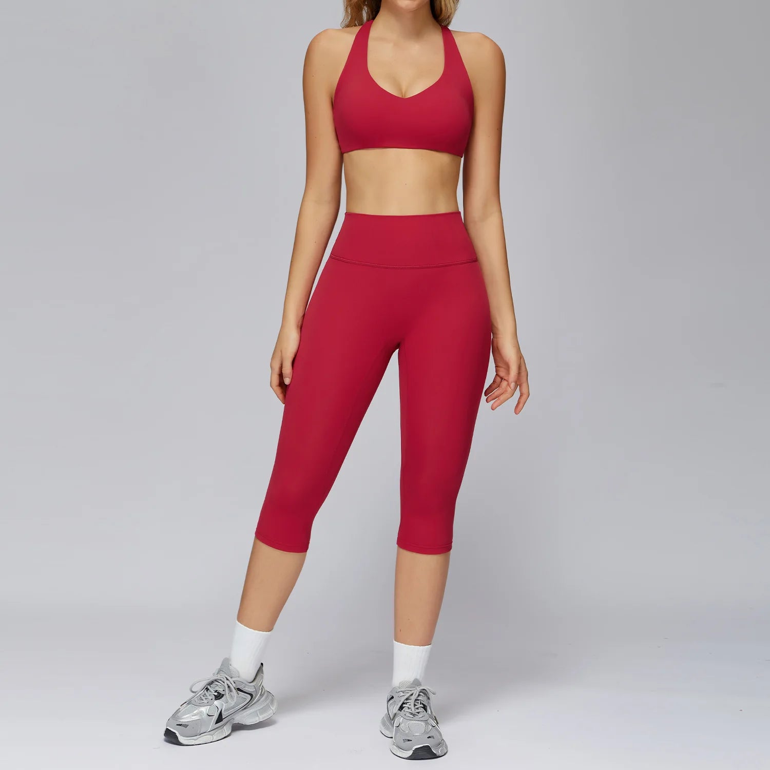 Yoga Set 2PCS Women Sportswear Workout Clothes Seamless Athletic Wear Gym Legging Fitness Bra Crop Top Long Sleeve Sports Suits