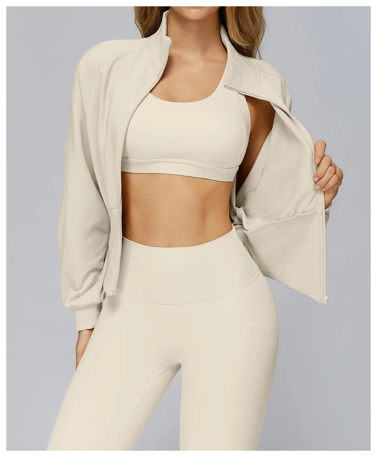 Winter Yoga Long Sleeved Women's Standing Collar Sweatshirt Windproof Zipper Warm Sweatshirt Loose Outdoor Running Sports Jacket