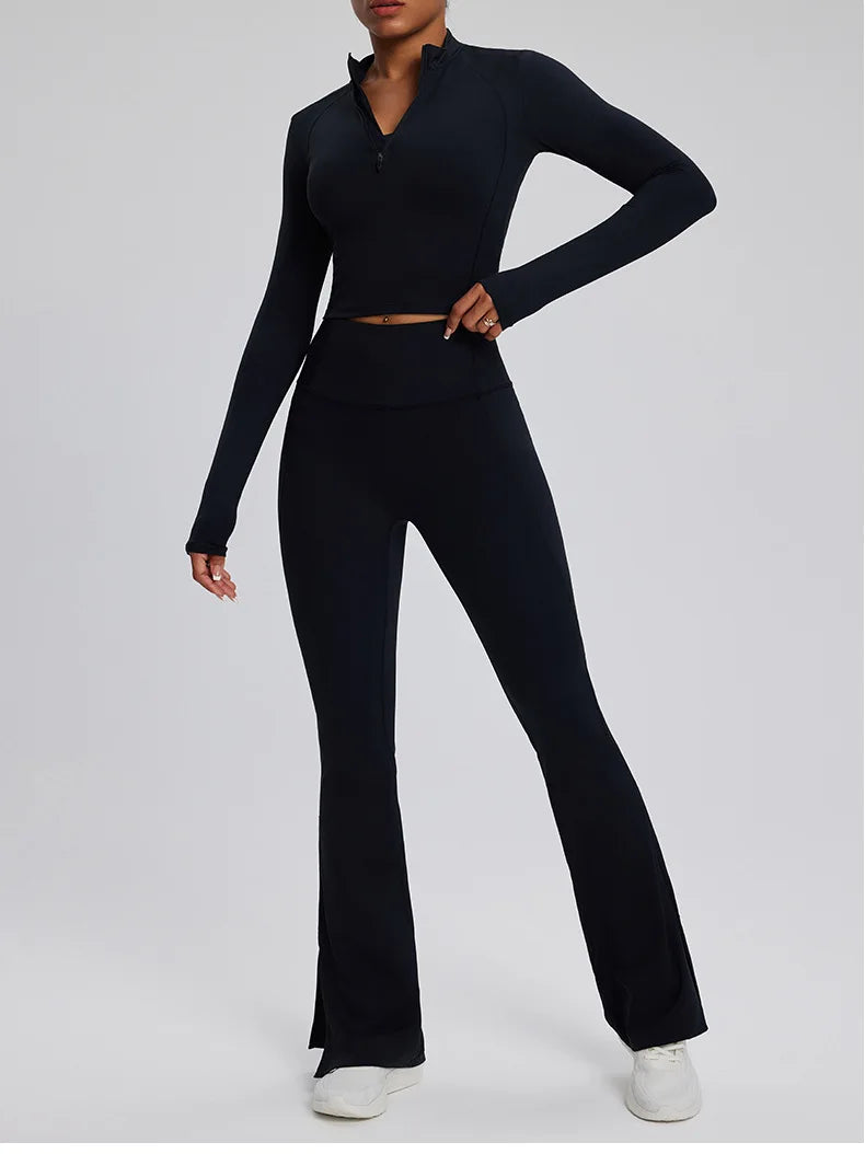 2PCS Yoga Suit Gym Set Women Clothes Running Tracksuit Workout Long Sleeve High Waist Bell-bottoms Sports Shirt Yoga Clothing