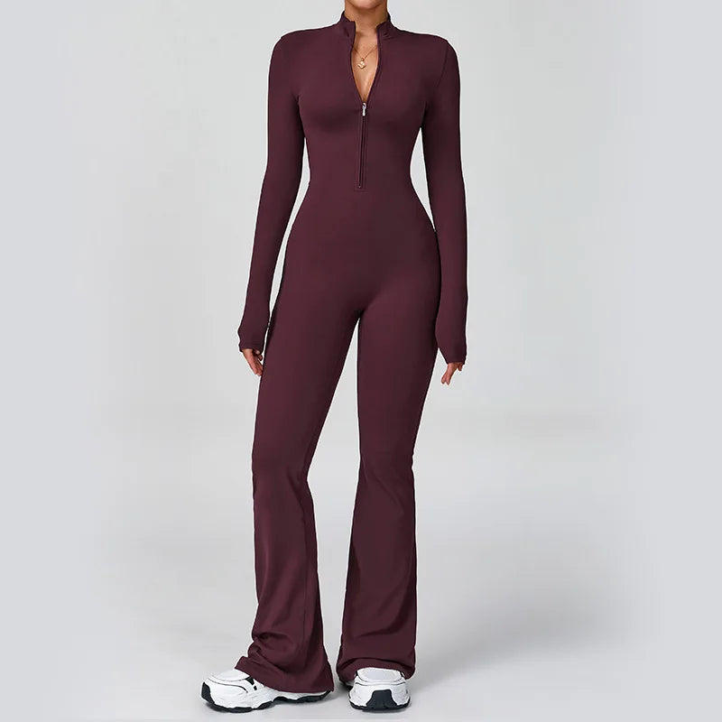 Gym Jumpsuit Women Rompers Fitness Suit Sports Overalls for Woman Tracksuit Yoga Clothing Zipper Long Sleeved Workout Sportswear