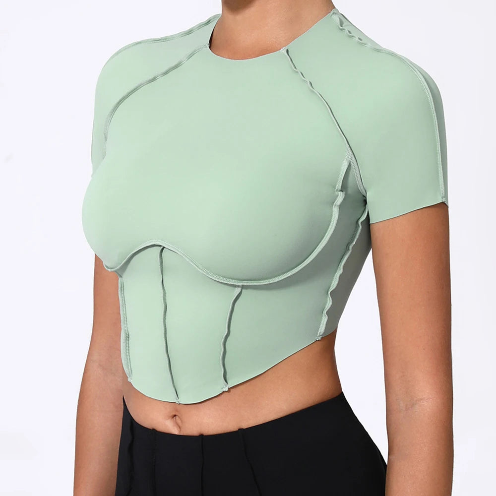 Women Yoga Top Line Sport T Shirts Fitness Clothes Short Sleeve Push Up Yoga Shirt Gym Top Running Active Wear Workout Sport Top