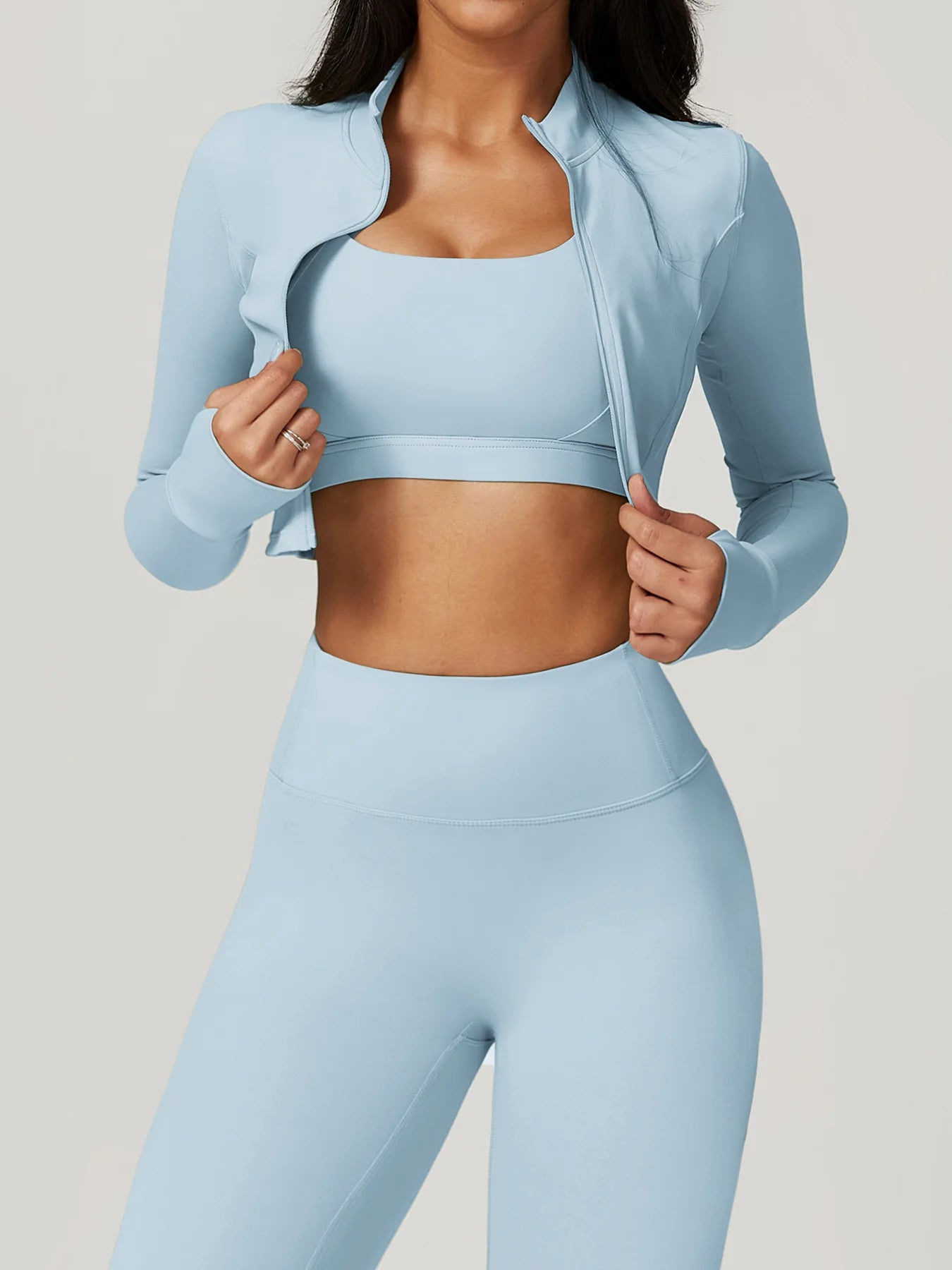 Women Outdoor Sports Long Sleeved Slim Yoga Clothes Quick Dry Zipper Cardigan Stand Up Collar Jacket Running Fitness Jacket Top