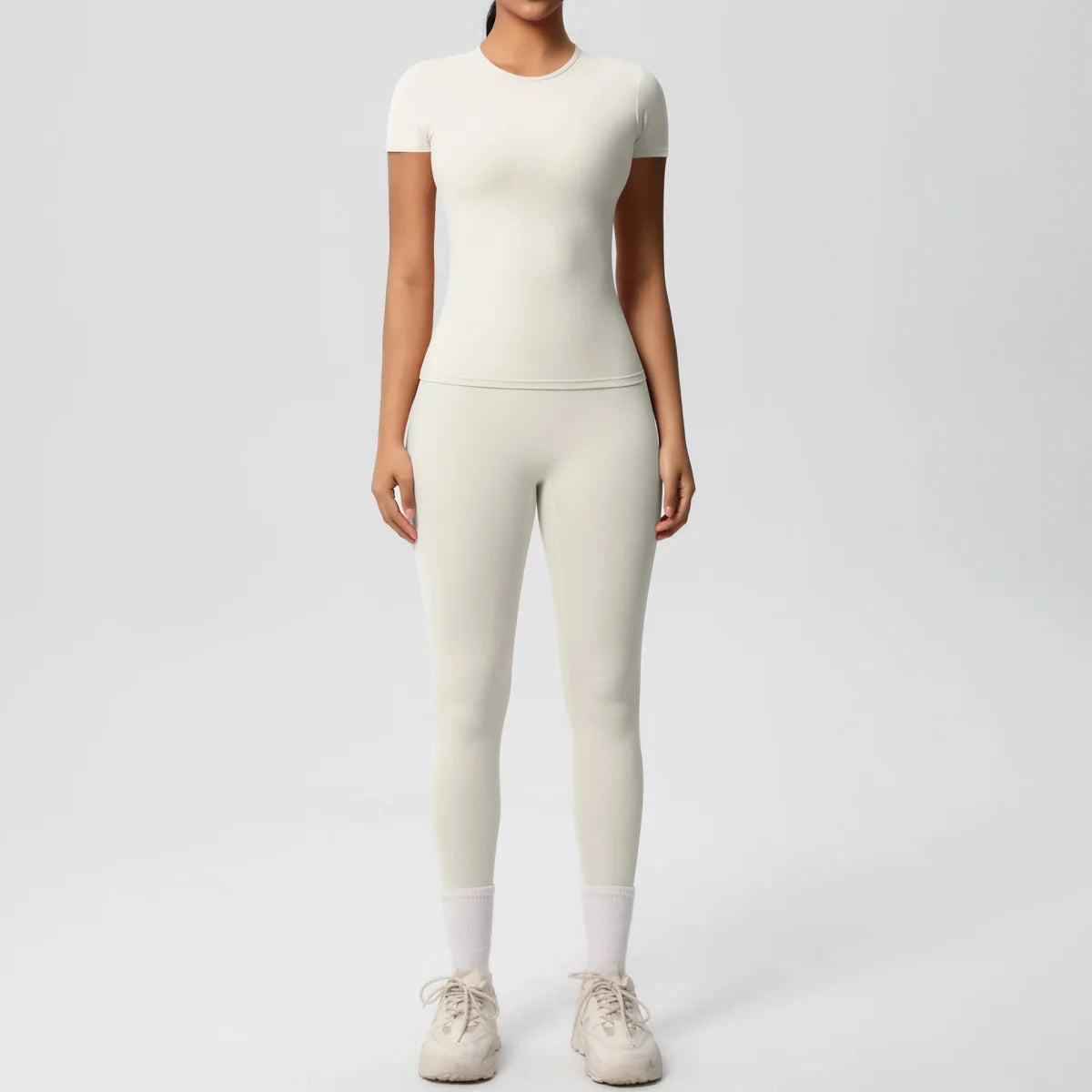 2PCS Yoga Set Women's Tracksuit Quick-Drying Gym Leggings Set Short Sleeve Breathable Gym Yoga Slim Fitness Active Top