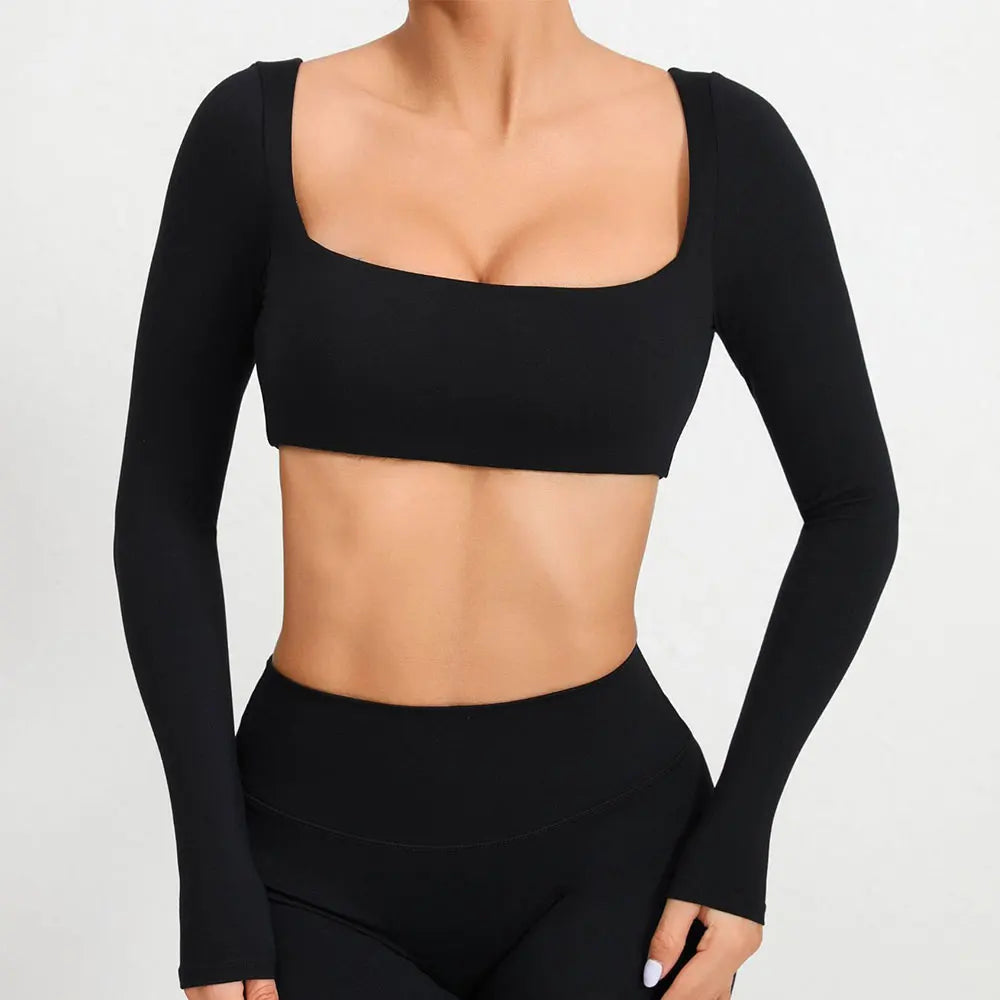 New Sport Shirt Women Clothes Sportswear Long Sleeve T-shirt for Fitness Yoga Wear Ladies Crop Top Gym Workout Top with Cups