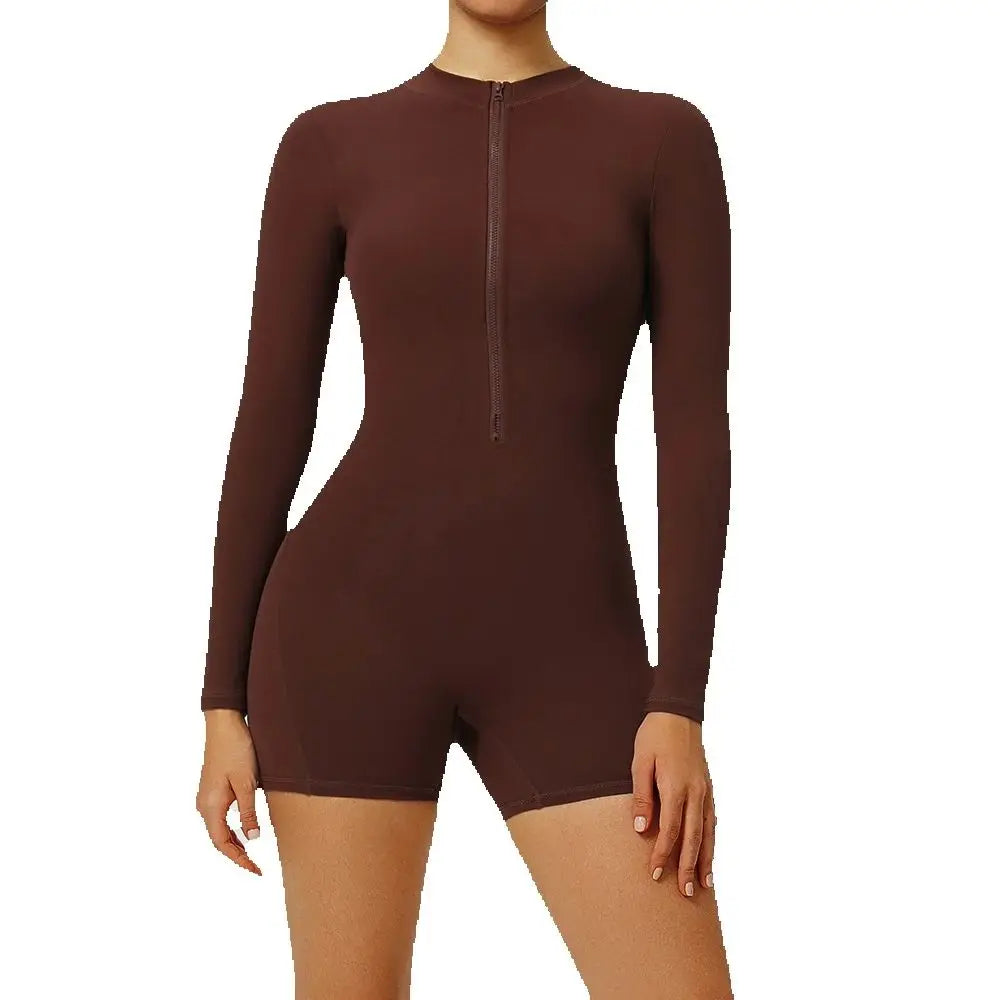 Zipper Yoga Jumpsuits Sports Overalls Fitness Long-Sleeved One-Piece Workout Romper Running Gym Tracksuits for Women Sportswear