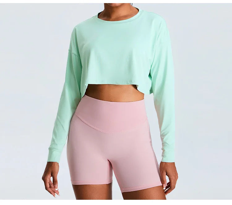 Women Loose Yoga Long Sleeved Fitness Top Loose Casual Sports T-shirt Quick Drying Workout Long Sleeved Running Fitness Clothes