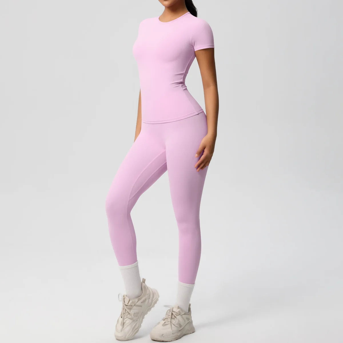2PCS Yoga Set Women's Tracksuit Quick-Drying Gym Leggings Set Short Sleeve Breathable Gym Yoga Slim Fitness Active Top