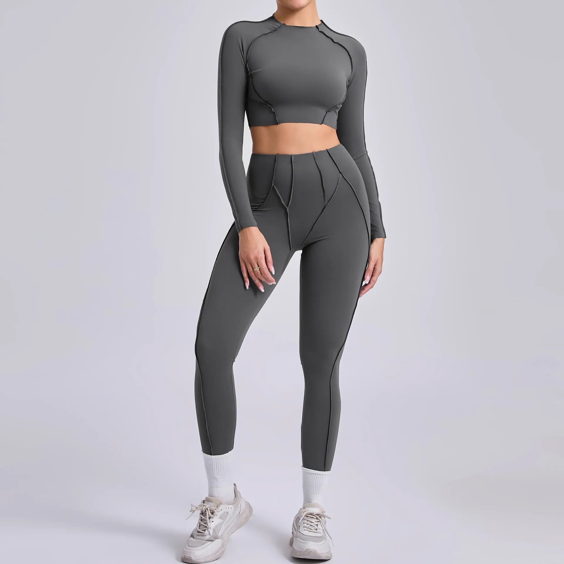Yoga Set 2 Pieces Gym Clothes Sportswear Yoga Suits For Women Fitness Set Workout Tracksuits Sports Long Sleeved Gym Leggings