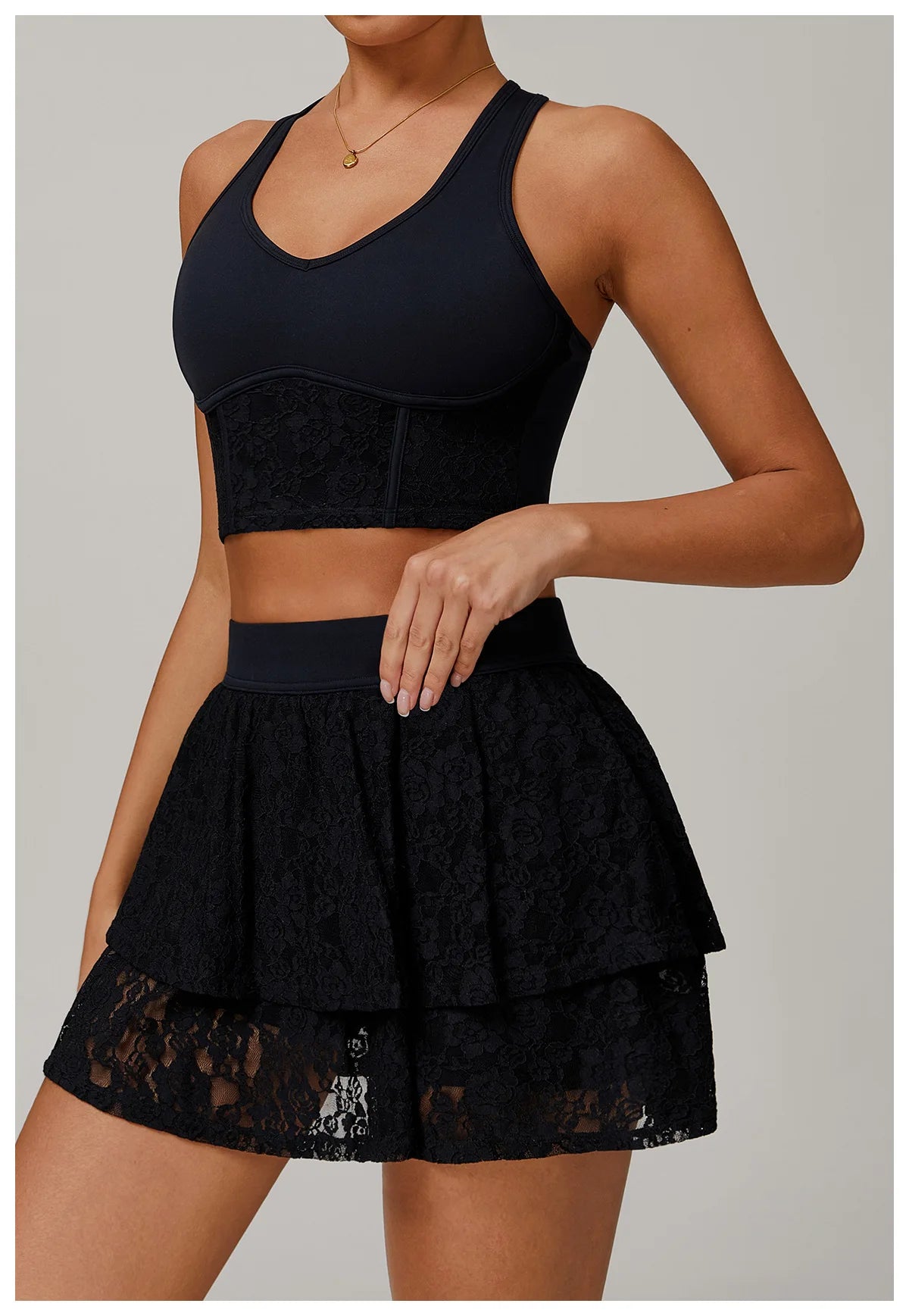 Women's High Waisted Tennis Lace Skirt Tennis Yoga Golf Sports Belt Safety Pants Pocket Comfortable and Breathable Sports Skirt