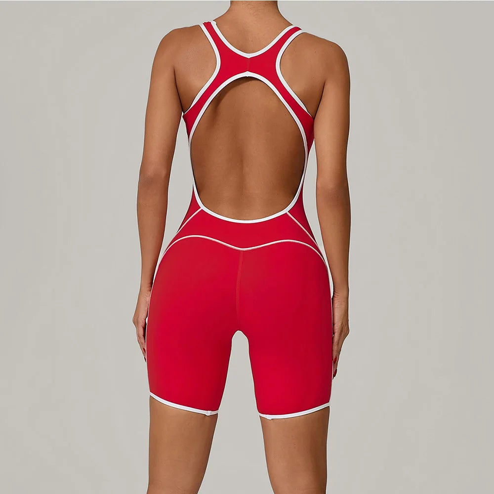 Color Blocked Gym Set Women Tracksuit Yoga Suit Sportswear Women Sports Jumpsuit Fitness Rompers Female Push Up Workout Bodysuit