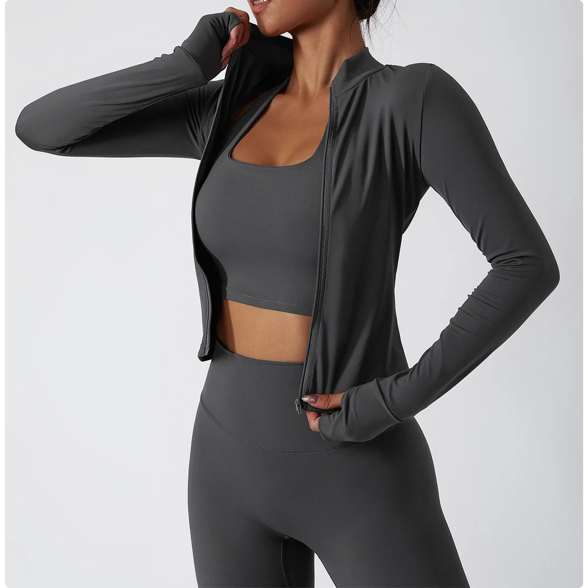Zipper Yoga Shirts For Women Jacket Long Sleeve Fitness Running Gym Clothes Workout Dry Fit Breathable High Elastic Sports Top